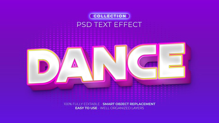 PSD efecto de texto 3d púrpura de baile