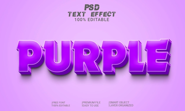 Efecto de texto 3d púrpura psd archivo