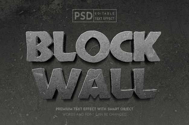 Efecto de texto 3d realista de pared de bloques