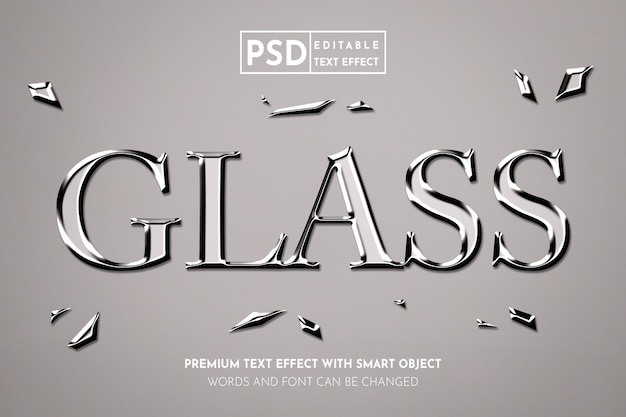 PSD efecto de texto 3d realista de vidrio