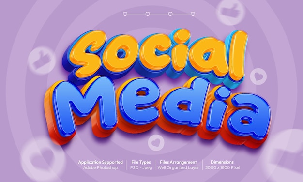 Efecto de texto 3d de redes sociales con estilo de fuente 3d