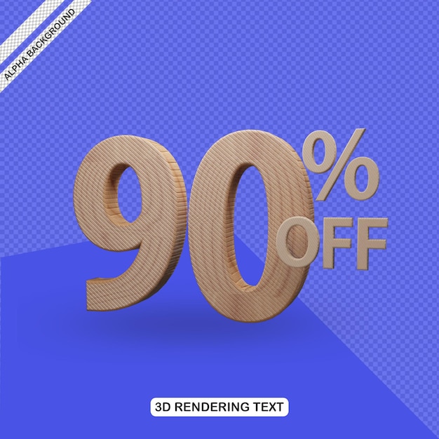 Efecto de texto 3D render de 90 por ciento de descuento