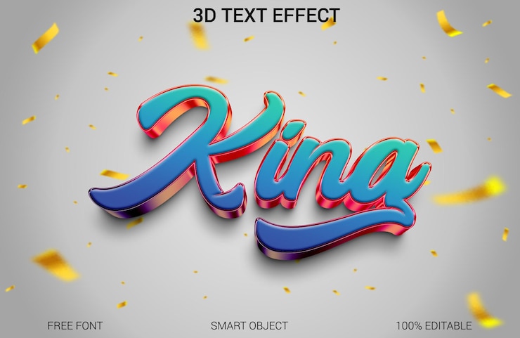 PSD efecto de texto 3d del rey modelo de archivo editable