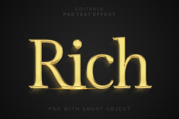 Efecto de texto 3D rico plantilla de texto de oro de lujo