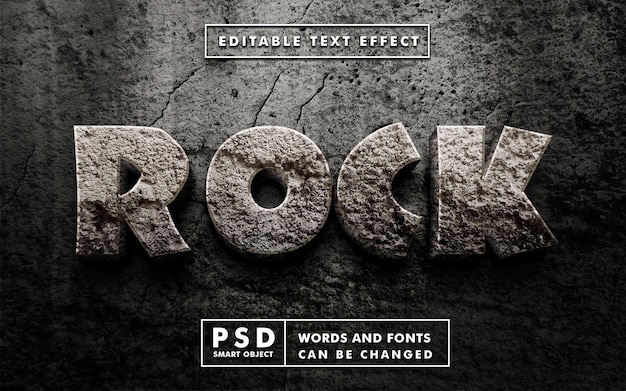 PSD efecto de texto 3d de roca. efecto de texto editable psd premium con objeto inteligente