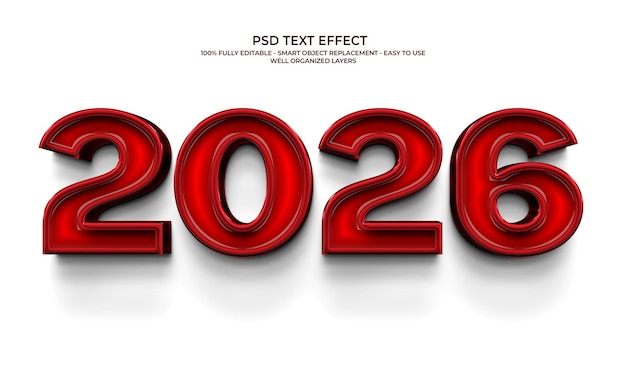 Efecto de texto 3D rojo 2026