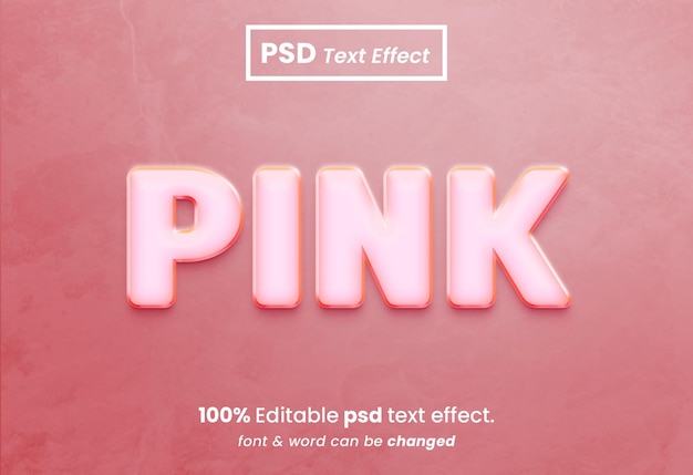 Efecto de texto 3d rosa estilo vidrio