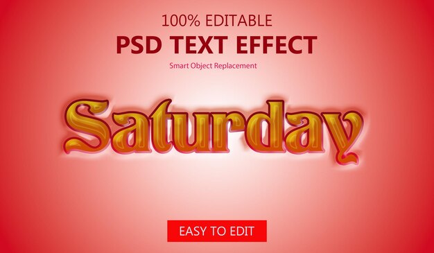 Efecto de texto 3D del sábado PSD Efecto de mensaje editable