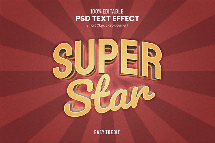 PSD efecto de texto 3d super star pop out retro vintage