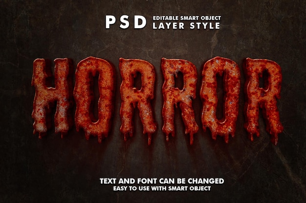 Efecto de texto 3d de terror psd premium con objeto inteligente