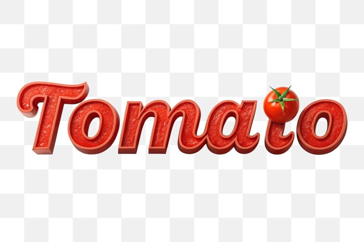 PSD efecto de texto 3d de tomate colorido diseño de tipografía de alimentos vibrantes y frescos