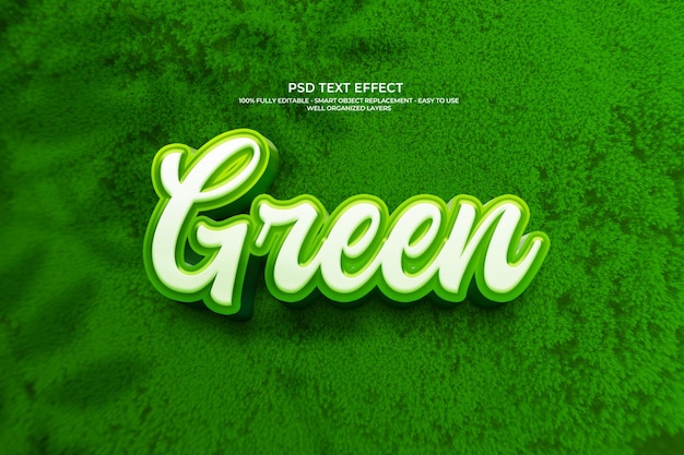 Efecto de texto 3D verde con textura de hierba