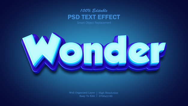 Efecto de texto 3D Wonder Blue Color