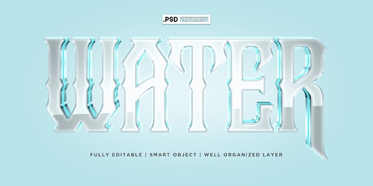PSD efecto de texto de agua de estilo 3d