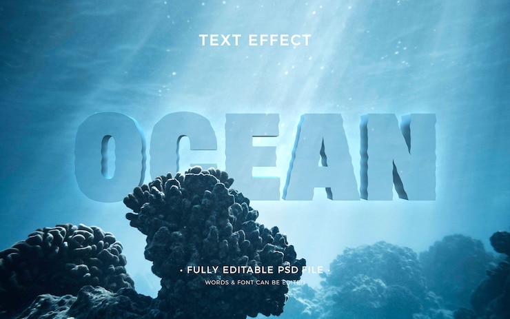 PSD efecto de texto bajo el agua
