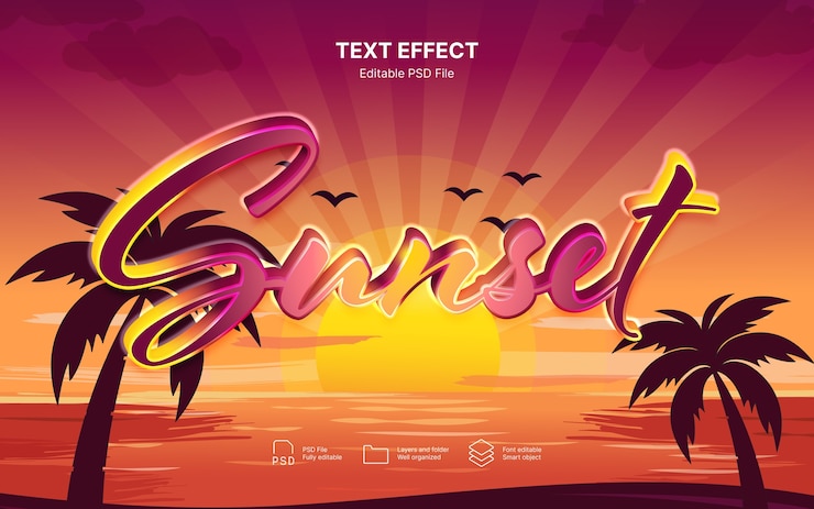 PSD efecto de texto al atardecer