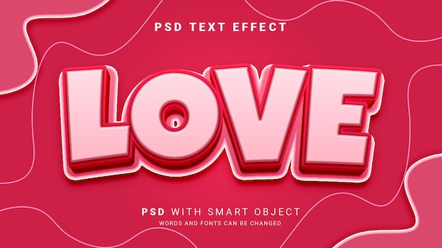 Efecto de texto de amor en 3d