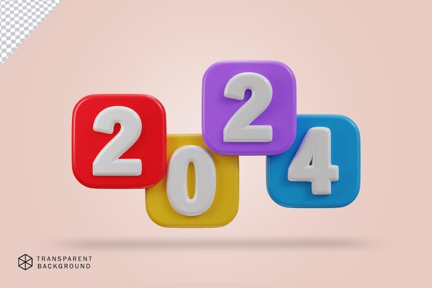 Efecto de texto de año nuevo 2024 renderización 3D