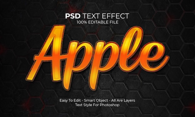 Efecto de texto de apple editable moderno estilo de fuente minimalista y creativo en 3d