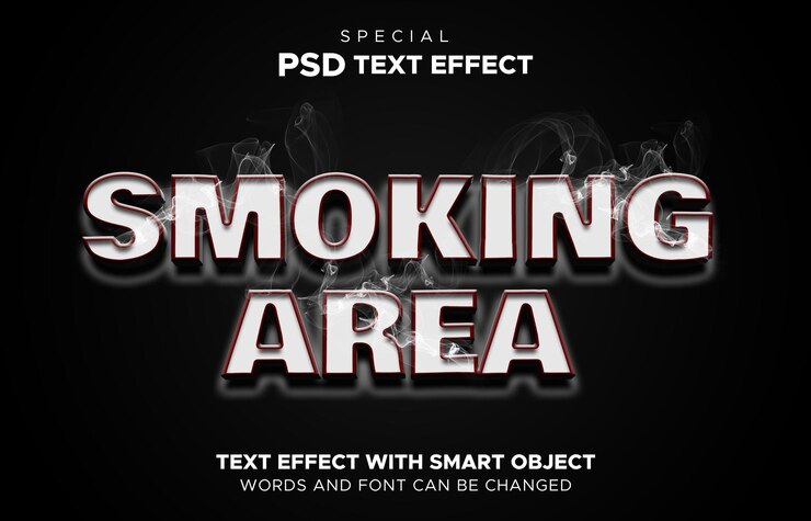 PSD efecto de texto de área de fumadores 3d