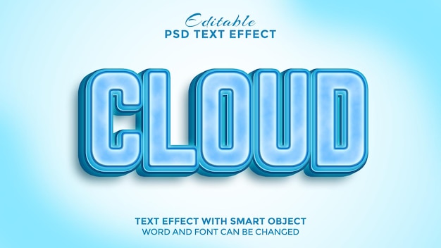 PSD efecto de texto azul nube 3d editable