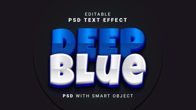 PSD efecto de texto azul profundo 3d