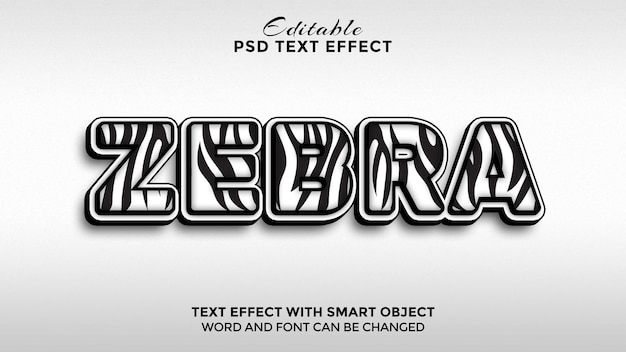 Efecto de texto en blanco y negro cebra 3d editable