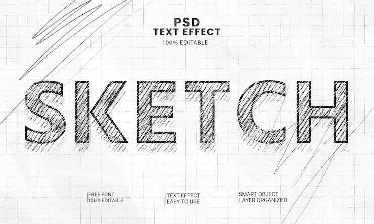 PSD efecto de texto de boceto psd