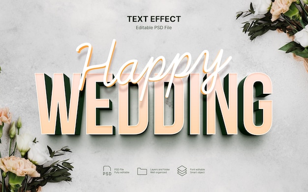 PSD efecto de texto de boda de oro