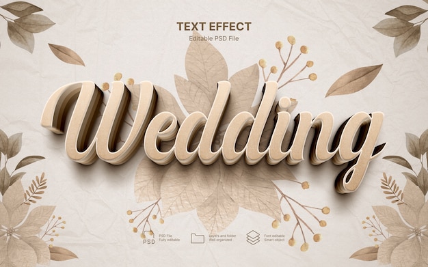 PSD efecto de texto de boda