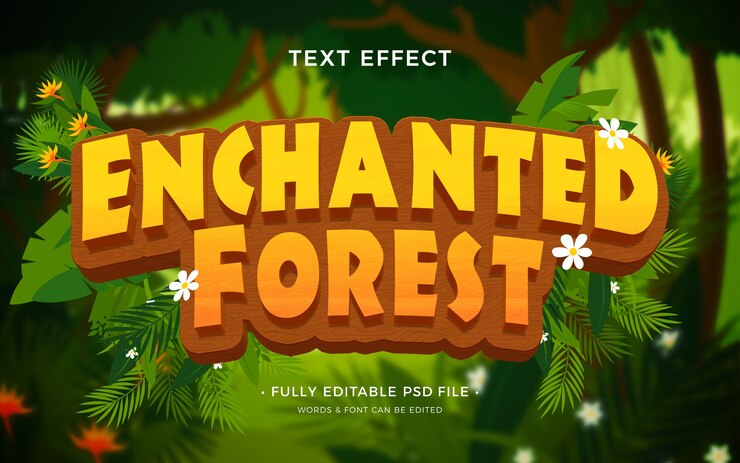 PSD efecto de texto de bosque encantado