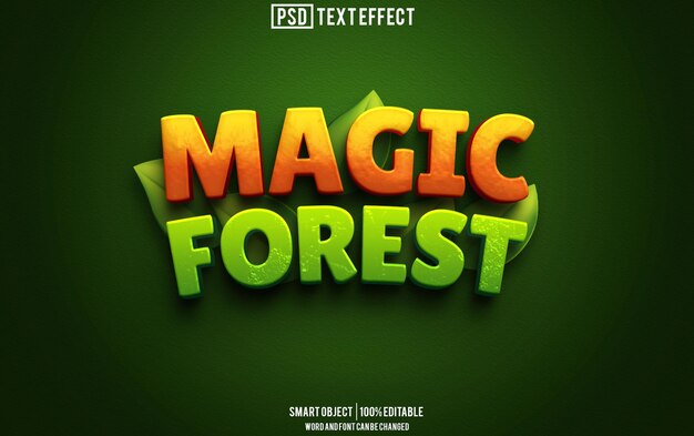 efecto de texto de bosque mágico fuente tipografía editable texto 3d