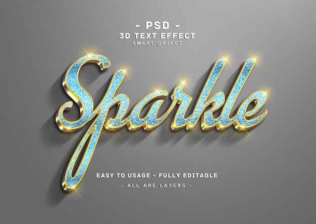 PSD efecto de texto brillante estilo azul derecho 3d