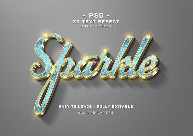 PSD efecto de texto brillante estilo azul izquierdo 3d