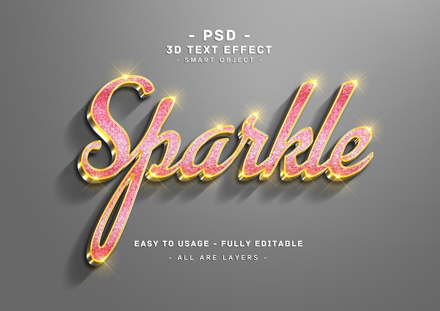 PSD efecto de texto brillante estilo derecho rosa 3d