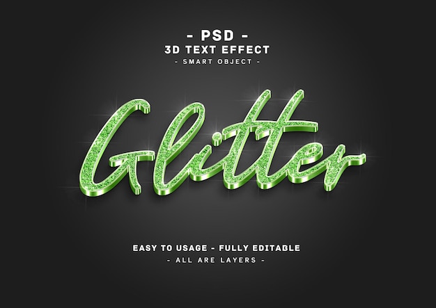 Efecto de texto brillante estilo verde 3d