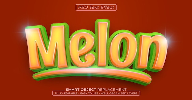 PSD efecto de texto brillante de melón estilo 3d editable