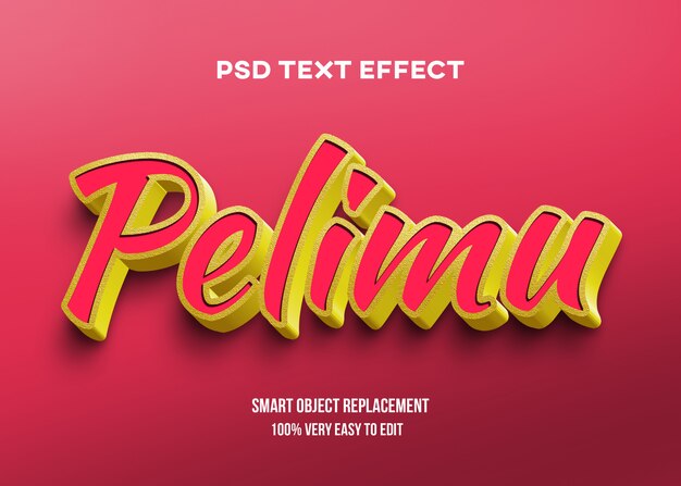 PSD efecto de texto brillante de oro amarillo rojo