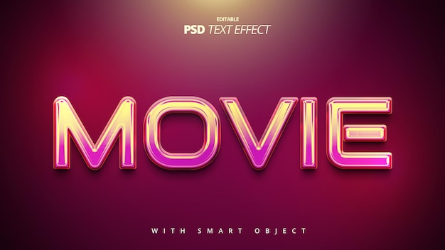 Efecto de texto brillante violeta de la película diseño de plantilla editable