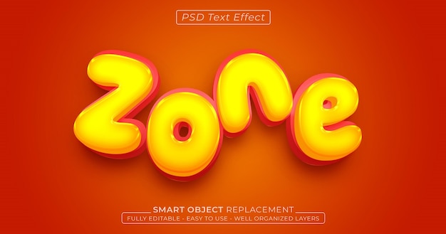 PSD efecto de texto brillante de zona estilo 3d editable