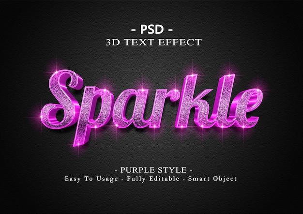 PSD efecto de texto brillo púrpura 3d