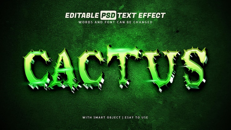 PSD efecto de texto de cactus estilo 3d editable