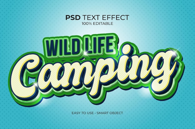 PSD efecto de texto de camping de vida salvaje