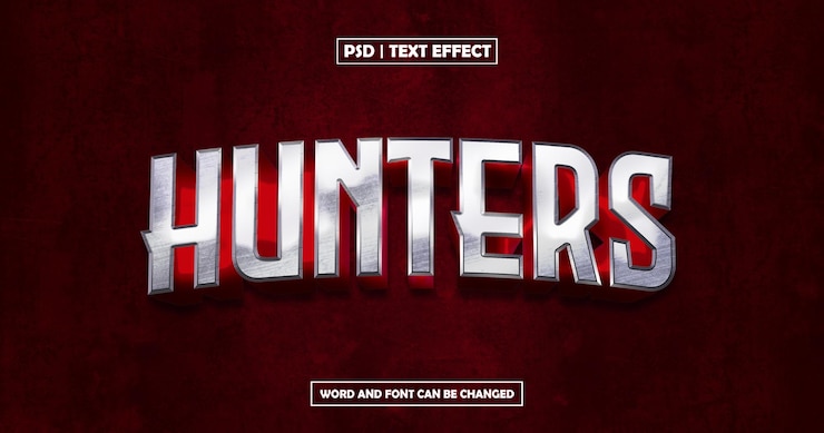 PSD efecto de texto de cazadores con estilo oscuro