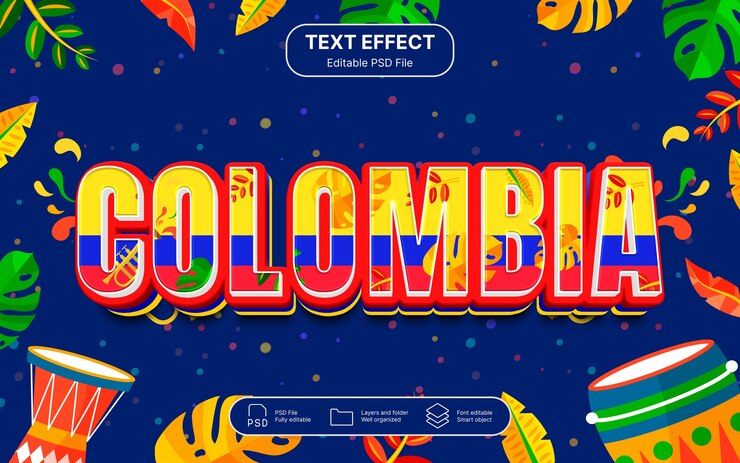 PSD efecto de texto de celebración de colombia