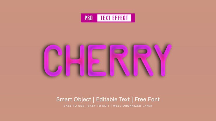 PSD efecto de texto de cereza púrpura brillante editable