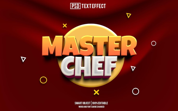 PSD efecto de texto de chef maestro fuente editable tipografía texto 3d