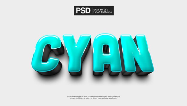 PSD efecto de texto cian limpio simple