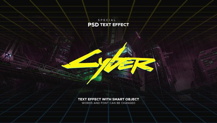 PSD efecto de texto cibernético estética cibernética futurista