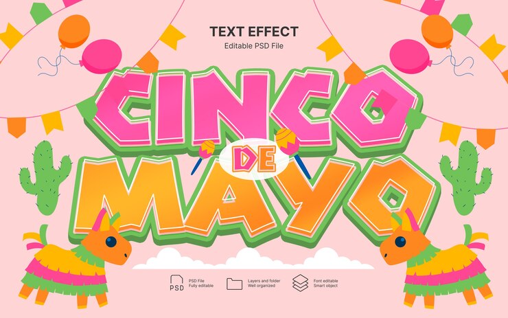PSD efecto de texto cinco de mayo